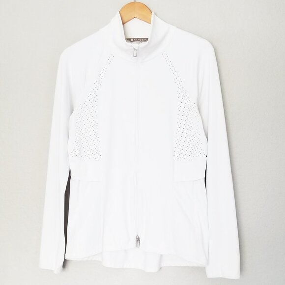 Athleta Chakra Jacket In Powervita Bright White Size M Two Way Zip Sporty $148 - Picture 4 of 16